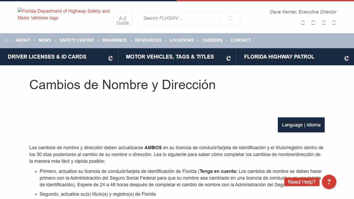 Cambios de Nombre y Dirección - Florida Department of Highway Safety and Motor Vehicles